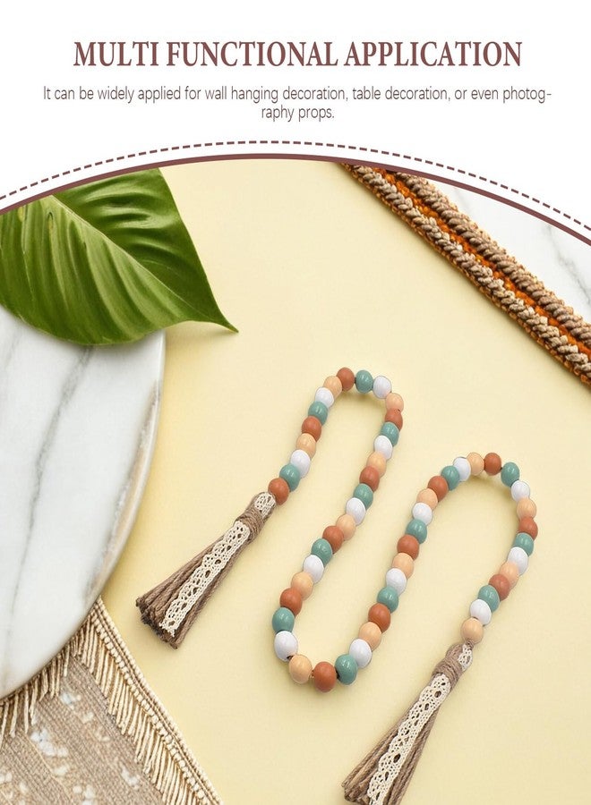 TOPPERFUN Lace Twine Tassel Beads, 42.4x0.8in Country Style Colorful Wood Beads String, Large Antique Wood s Prayer s, Tassel Rope Tray Decorative s Garland Rosary s Rope - Image 3